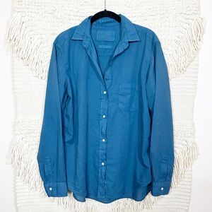 GRAYSON teal blue The Hero button front casual long sleeve top